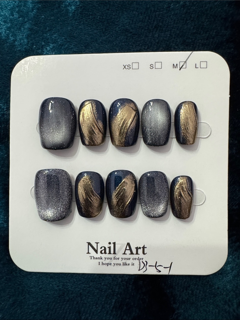 Navy, Silver & Gold Press-On Nails